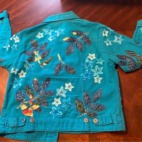 Chico's Blue Jean Jacket with Embroidered Floral Design - Picture 2 of 5